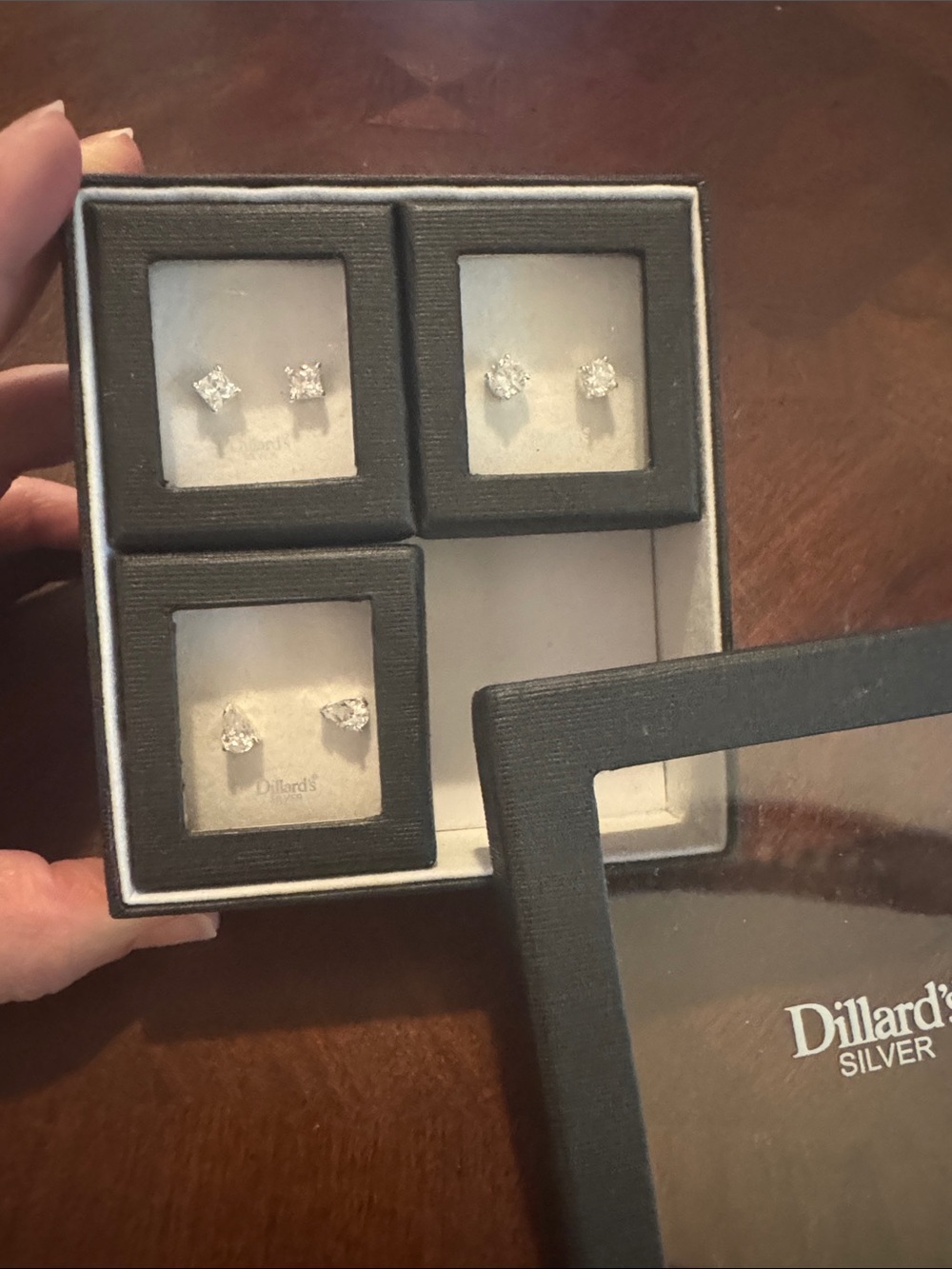 Dillard's Silver Clear CZ Stud Earring Set - New in Box